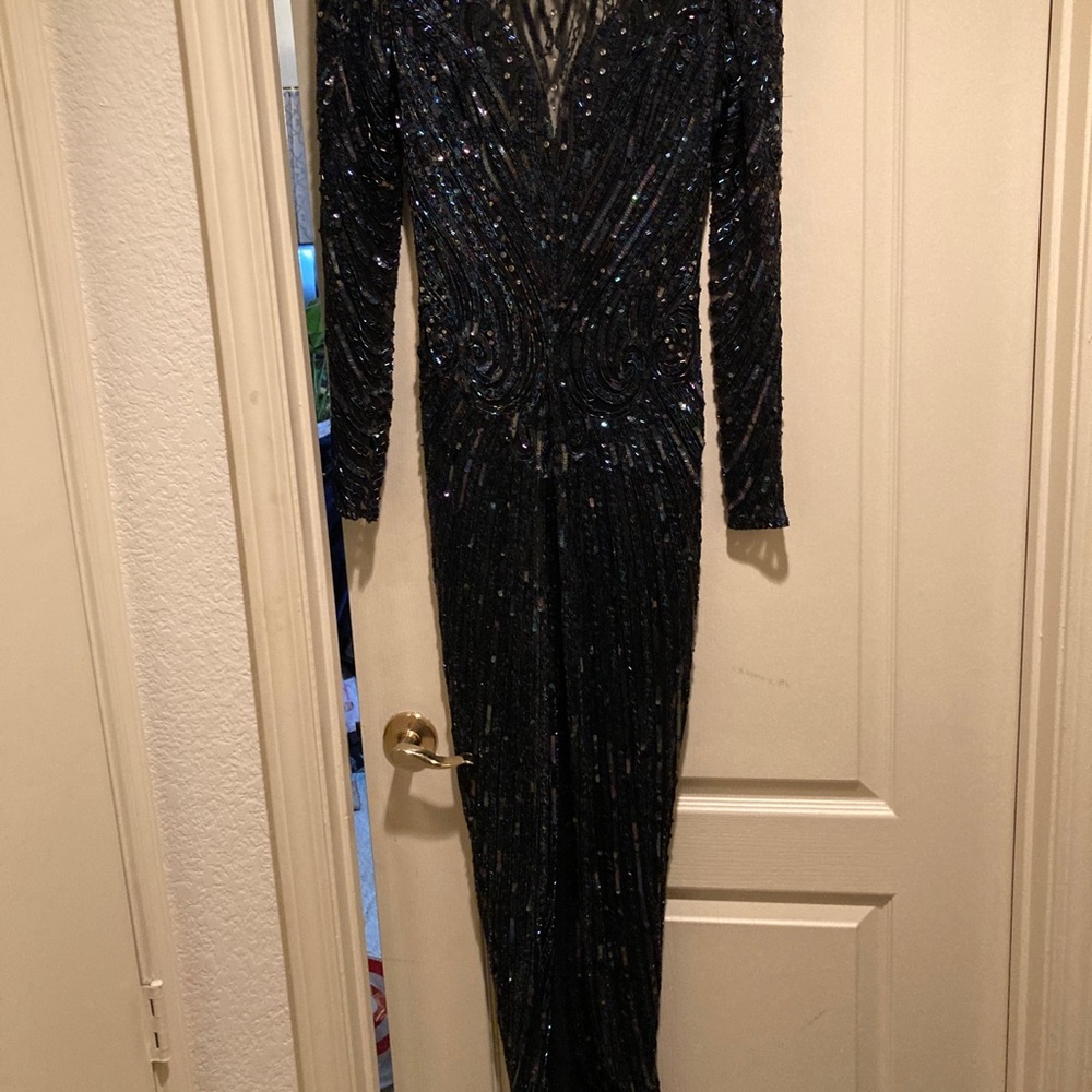 Navy Blue evening dress with sequins and beads
